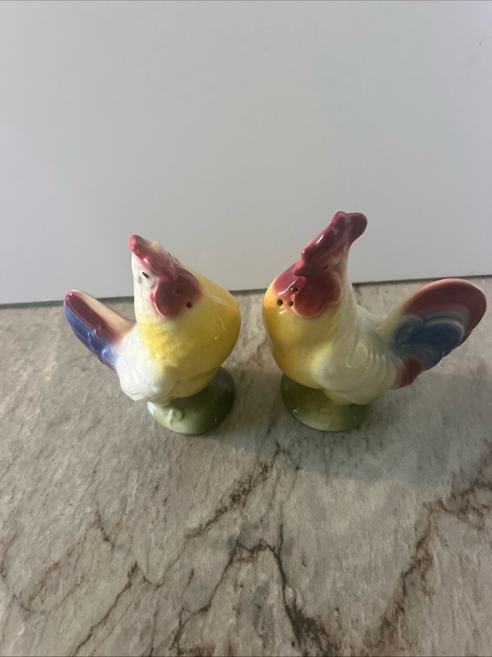 Hand-Painted Yellow Ceramic Rooster Salt and Pepper Shaker Set